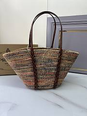 Fortok Prada Raffia Woven Braided Basket Tote Multicolor Cognac 1BG312 25x25x16cm - 4