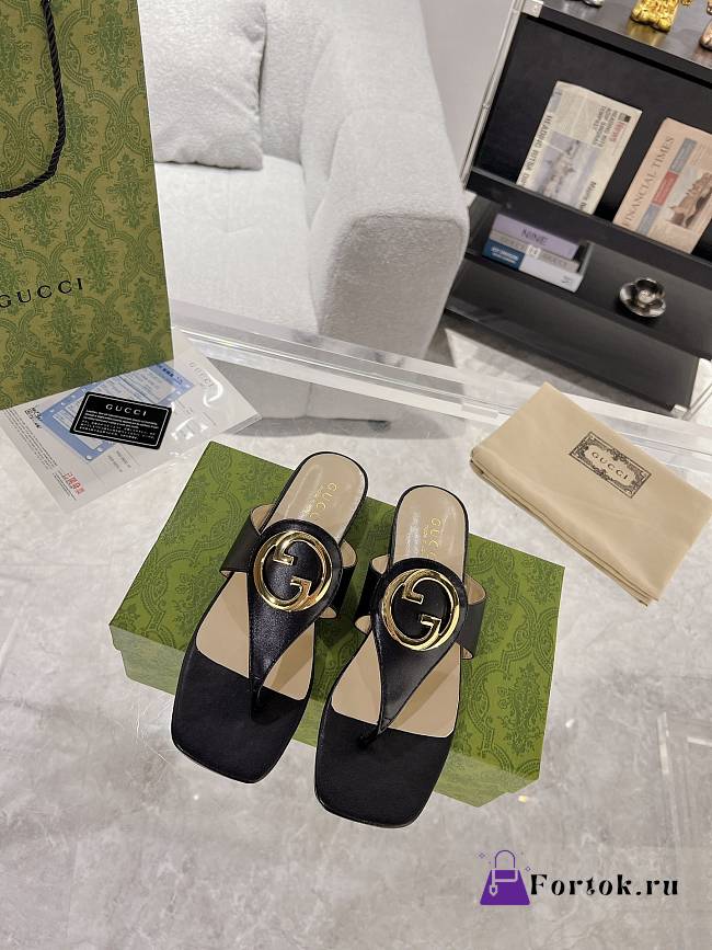 Fortok Gucci Black Blondie Thong Sandals - 1
