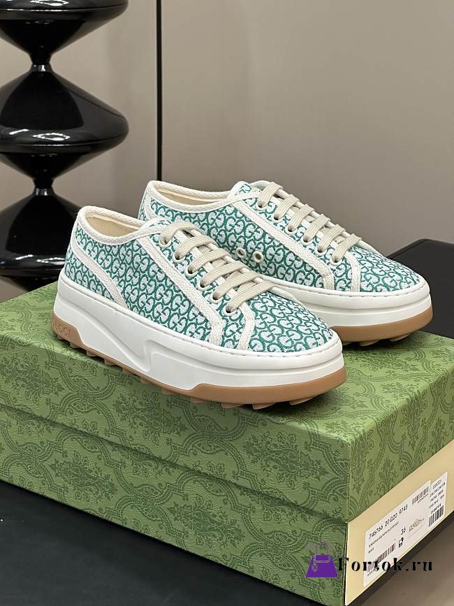 Fortok Gucci Sneakers Ivory And Green GG Canvas Jacquard - 1