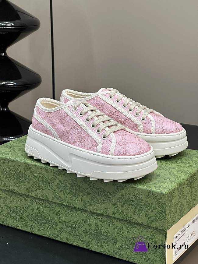 Fortok Gucci Tennis 1977 Trainers Light Pink Canvas With GG Embroideries - 1