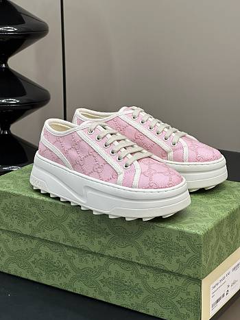 Fortok Gucci Tennis 1977 Trainers Light Pink Canvas With GG Embroideries