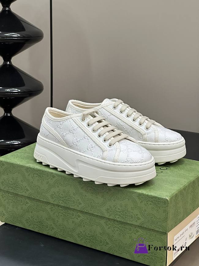 Fortok Gucci Tennis 1977 Trainers Off White Canvas With GG Embroideries - 1