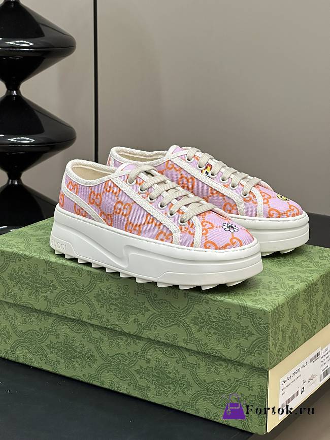 Fortok Gucci Sneakers Pink And Orange GG Canvas Jacquard - 1