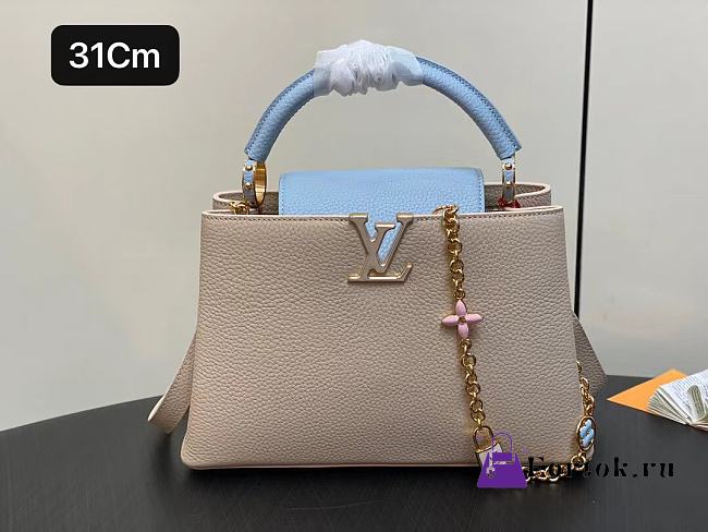 Fortok Louis Vuitton Capucines BB Bag Beige/Light Blue Floral Padlock M48865 27x18x9cm - 1