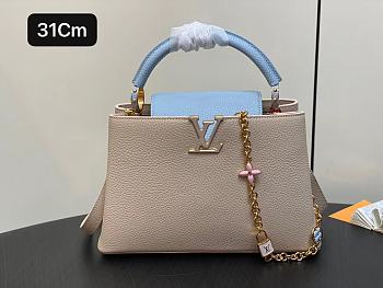 Fortok Louis Vuitton Capucines BB Bag Beige/Light Blue Floral Padlock M48865 27x18x9cm