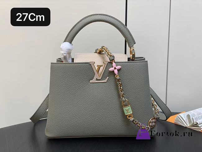 Fortok Louis Vuitton Capucines BB Bag Grey & Beige Floral Padlock M23950 27x18x9cm - 1