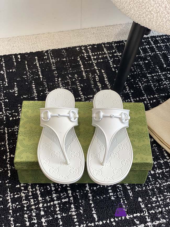Fortok Gucci Thong Sandals With Horsebit White Rubber - 1