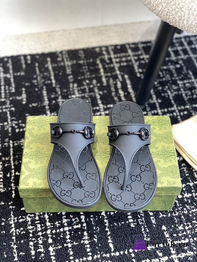 Fortok Gucci Thong Sandals With Horsebit Black Rubber - 1