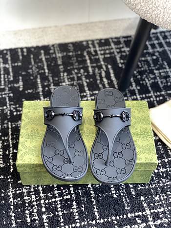 Fortok Gucci Thong Sandals With Horsebit Black Rubber