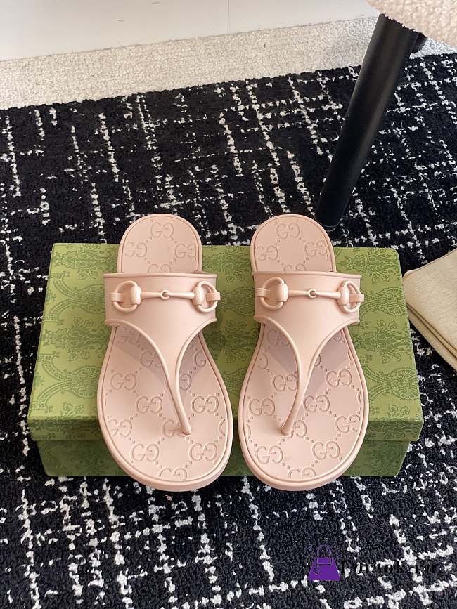 Fortok Gucci Thong Sandals With Horsebit Beige Rubber - 1