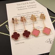 Fortok Van Cleef & Arpels Four-leaf Clover Double Flower Earrings Red/Pink - 1