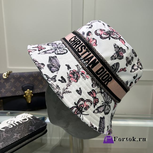 Fortok Dior D-Bobby Toile De Jouy Mexico Small Brim Bucket Hat White & Pink - 1