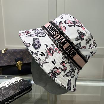 Fortok Dior D-Bobby Toile De Jouy Mexico Small Brim Bucket Hat White & Pink