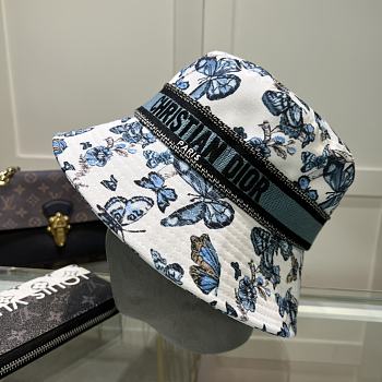 Fortok Dior D-Bobby Toile De Jouy Mexico Small Brim Bucket Hat White & Blue