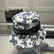 Fortok Dior D-Bobby Toile De Jouy Mexico Small Brim Bucket Hat White & Blue - 4