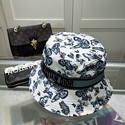 Fortok Dior D-Bobby Toile De Jouy Mexico Small Brim Bucket Hat White & Blue - 2