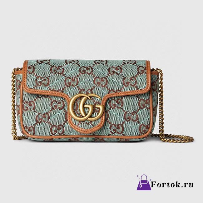 Fortok Gucci Mini Shoulder Bag Pale Blue and Brown GG Canvas 783141 16.5x9.5x4.5cm - 1