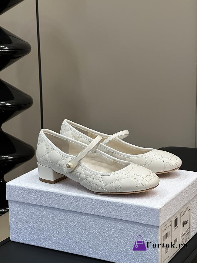 Fortok Dior Ballet Flat White Quilted Cannage Calfskin  - 1