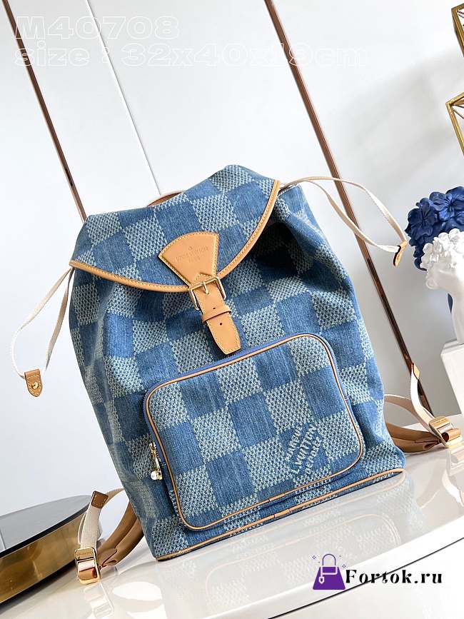 Fortok Louis Vuitton Montsouris Backpack Blue Denim M40708 32x40x19cm  - 1