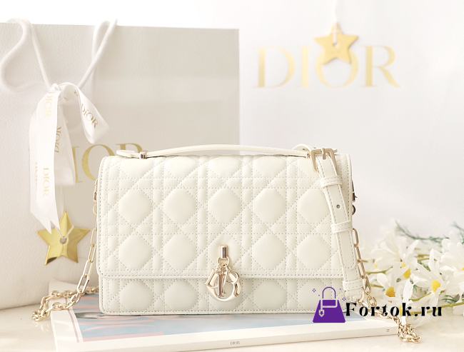 Fortok Dior Miss Dior Top Handle Bag White Lamskin 24x14x7.5cm - 1