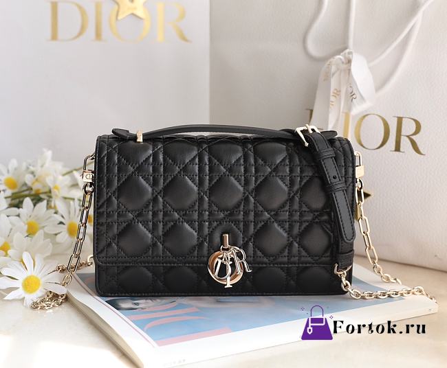Fortok Dior Miss Dior Top Handle Bag Black Lamskin 24x14x7.5cm - 1