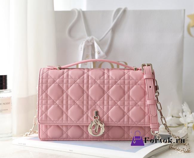 Fortok Dior Miss Dior Top Handle Bag Pink Lamskin 24x14x7.5cm - 1