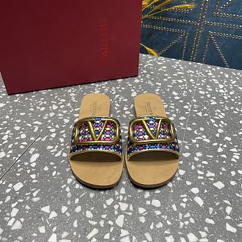 Fortok Valentino Garavani VLogo Signature Woven Slide Sandals Multicolor