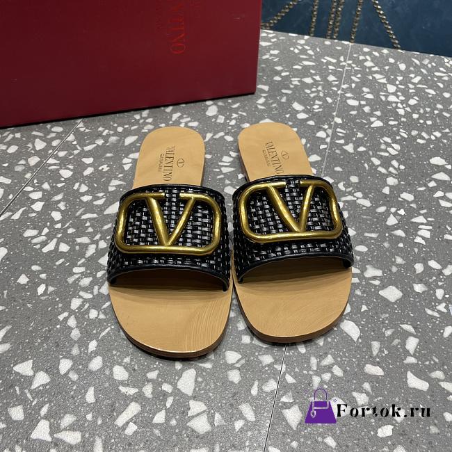 Fortok Valentino Garavani VLogo Signature Woven Slide Sandals Black - 1
