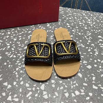 Fortok Valentino Garavani VLogo Signature Woven Slide Sandals Black