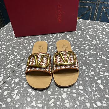 Fortok Valentino Garavani VLogo Signature Woven Slide Sandals Brown