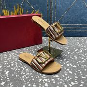 Fortok Valentino Garavani VLogo Signature Woven Slide Sandals Brown - 4