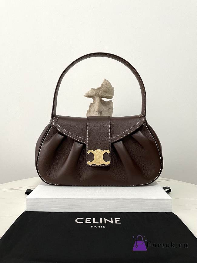 Fortok Celine Medium Polly Bag In Supple Calfskin Dark Brown 33x19x9cm - 1