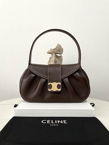 Fortok Celine Medium Polly Bag In Supple Calfskin Dark Brown 33x19x9cm