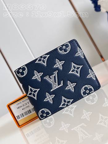 Fortok Louis Vuitton Multiple Wallet Dark Blue Monogram Shadow Calfskin Leather M83379 11x9x1.5cm