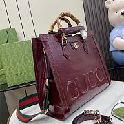 Fortok Gucci Diana Medium Patent Leather Tote Bag Burgundy 35x30x14cm - 4