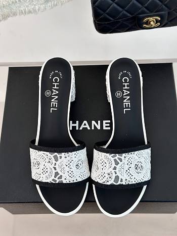 Fortok Chanel White Mesh Lace Slippers