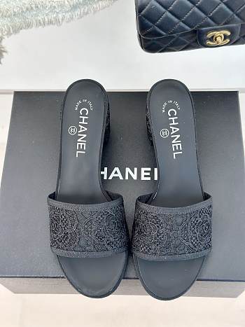 Fortok Chanel Black Mesh Lace Slippers