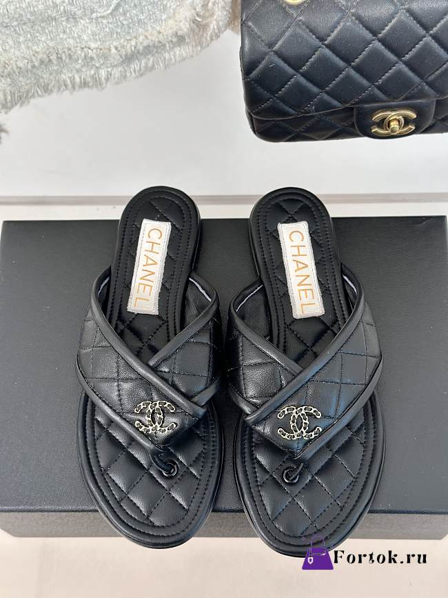 Fortok Chanel Double C Flip Flops in Black - 1