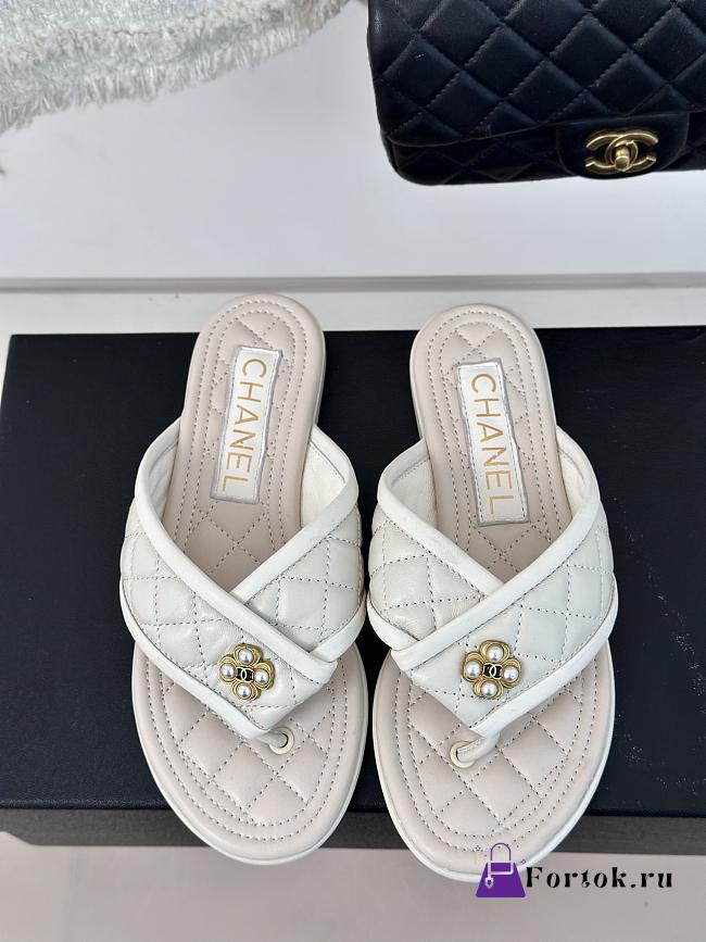 Fortok Chanel Double C Flip Flops in White - 1