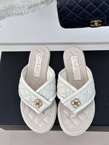 Fortok Chanel Double C Flip Flops in White