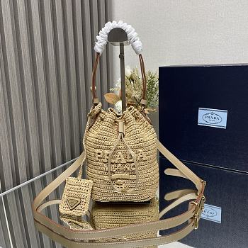 Fortok Prada Crochet And Leather Mini Bucket Bag 1BE068 20x17x12cm