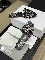 Fortok Dior Dway Slides Black Cotton Embroidered with Multicolor Dior Herbarium Motif - 6