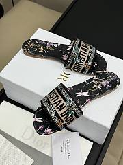 Fortok Dior Dway Slides Black Cotton Embroidered with Multicolor Dior Herbarium Motif - 3