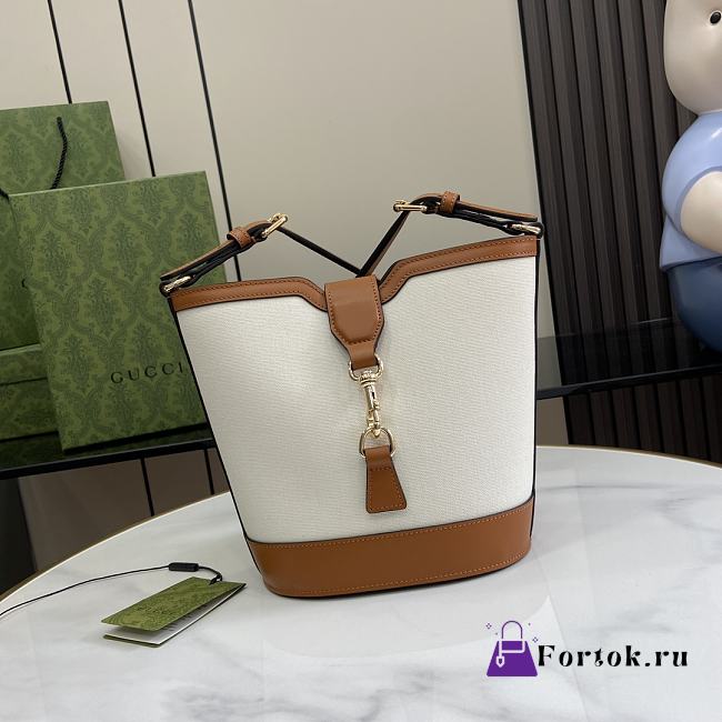 Fortok Gucci Mini Bucket Bag Natural Canvas Brown Leather Trim 782908 18.5x20.5x12.5cm - 1