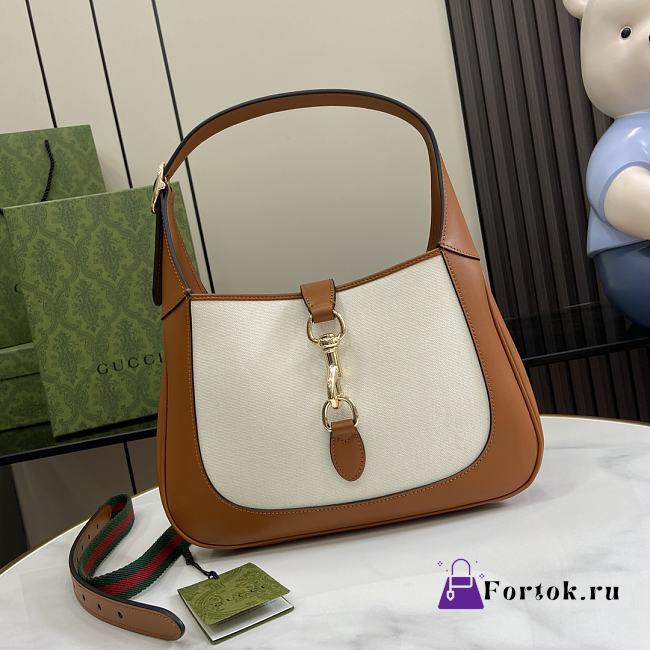 Fortok Gucci Jackie Shoulder Bag Natural Canvas Brown 782849 27.5x19x4cm - 1