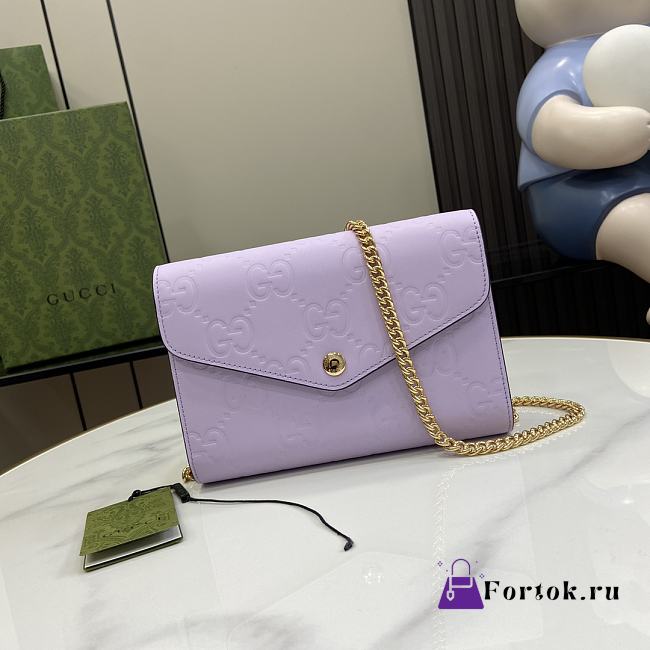 Fortok Gucci GG Purple Leather Chain Wallet 781555 20x13x6cm - 1