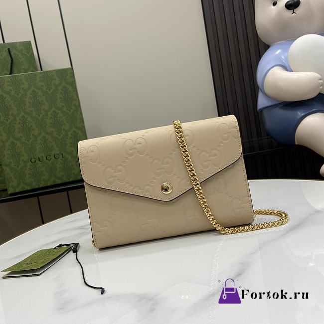 Fortok Gucci GG Beige Leather Chain Wallet 781555 20x13x6cm - 1