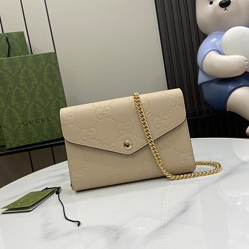 Fortok Gucci GG Beige Leather Chain Wallet 781555 20x13x6cm