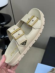 Fortok Prada Beige Leather Two-Strap Slides - 3