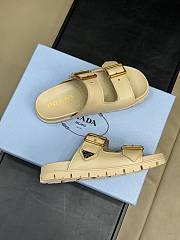 Fortok Prada Beige Leather Two-Strap Slides - 5